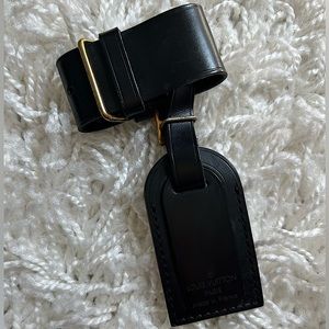 Louis Vuitton Black Leather Mini Luggage Tag and Poignet Set